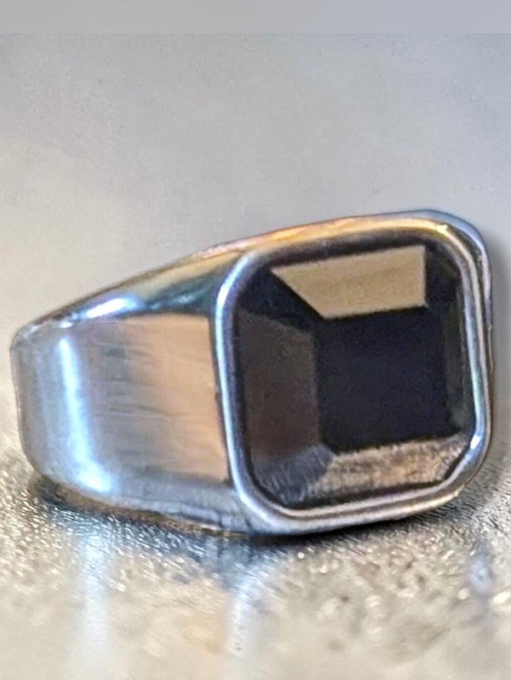 316 Stainless Steel Black Onyx Signet Ring Band Size 11